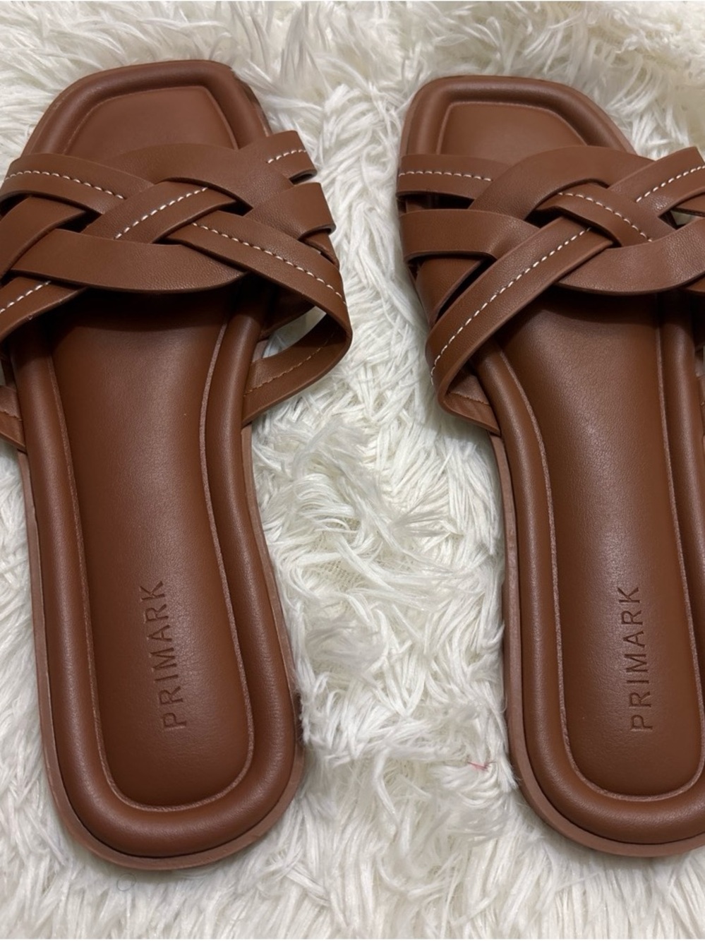Primark Women's Tan Braided Slide Sandals